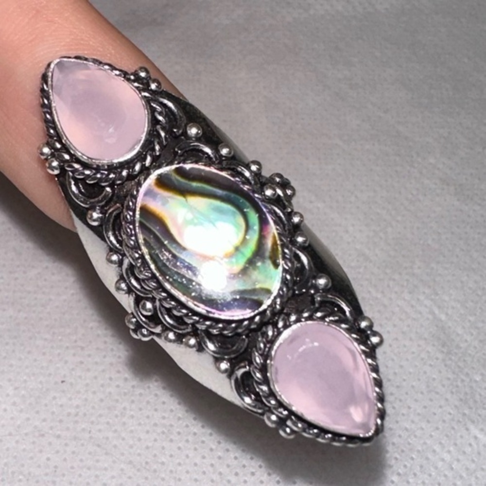 Handmade abalone shell chalcedony 925 ring sz 6.5 mermaid